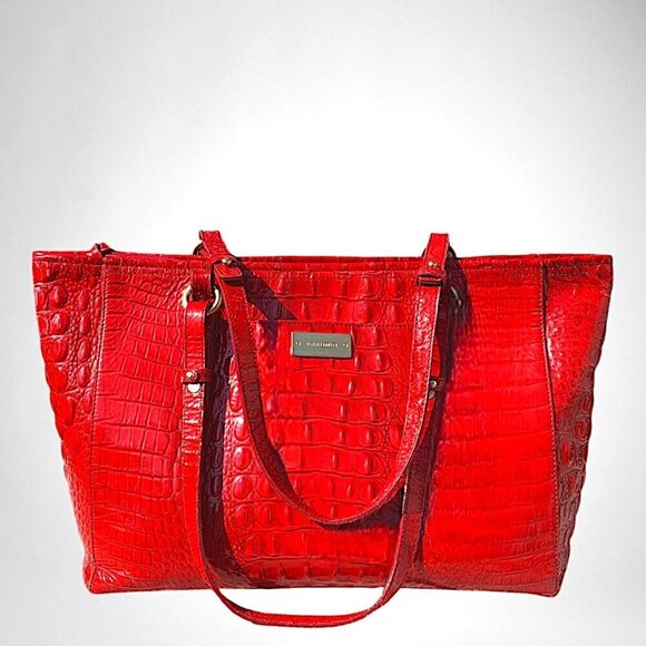 Brahmin Medium Cherry Red Croc Embossed Asher Tote - Picture 1 of 16